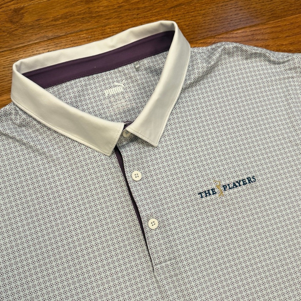 Puma The Players Championship Golf Polo Shirt Mens 3XL Purple White Pattern AOP